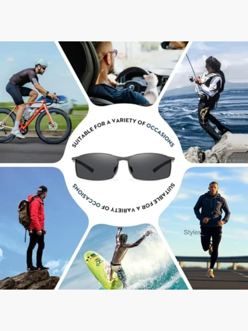 Men's Polarized Rectangular Sunglasses Ultra Lightweight Metal Frame Fishing